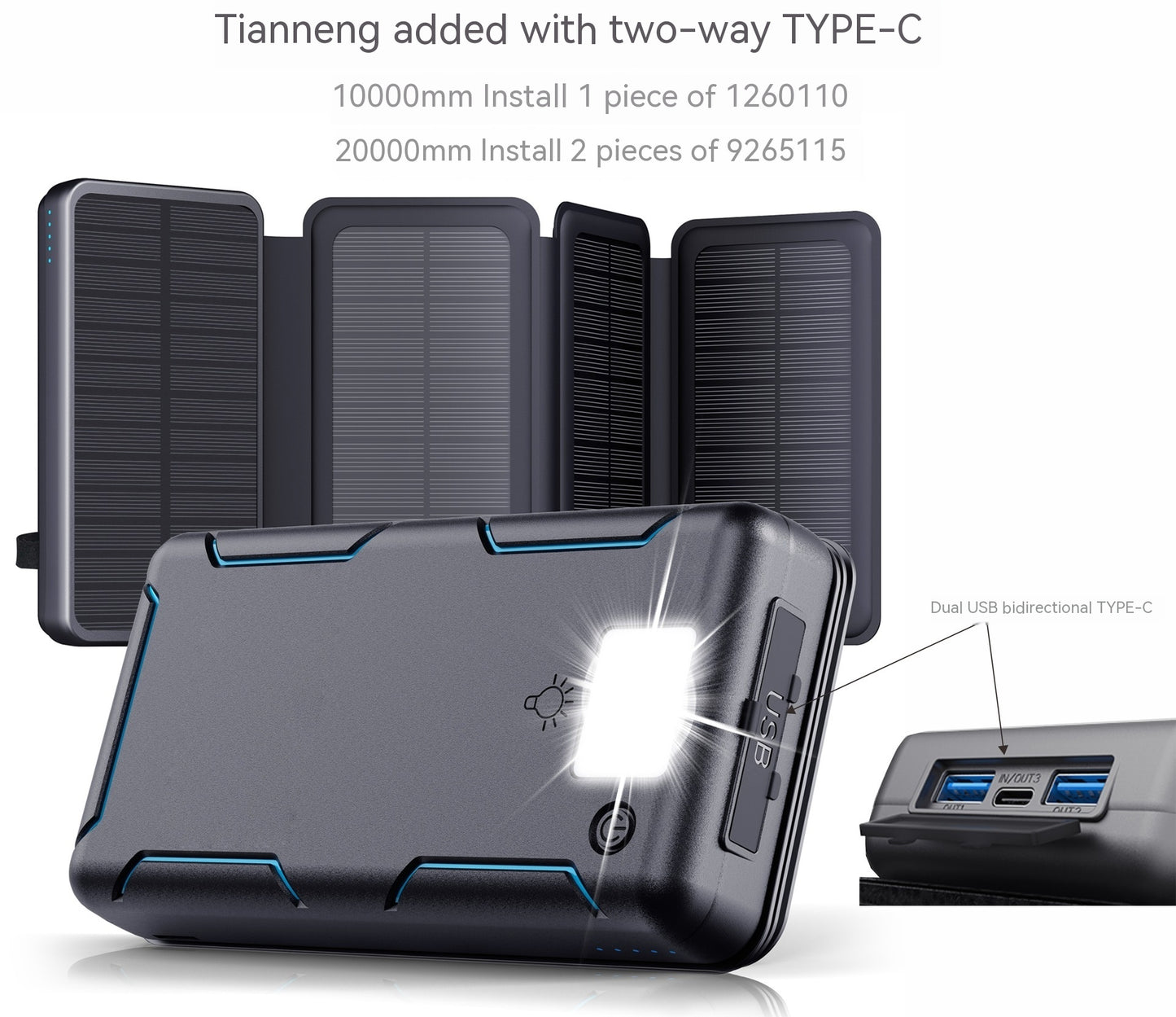 Folding Fast Charge Solar Charging Unit 20000 MA Large Capacity Portable Outdoor Folding Mobile Power Supply