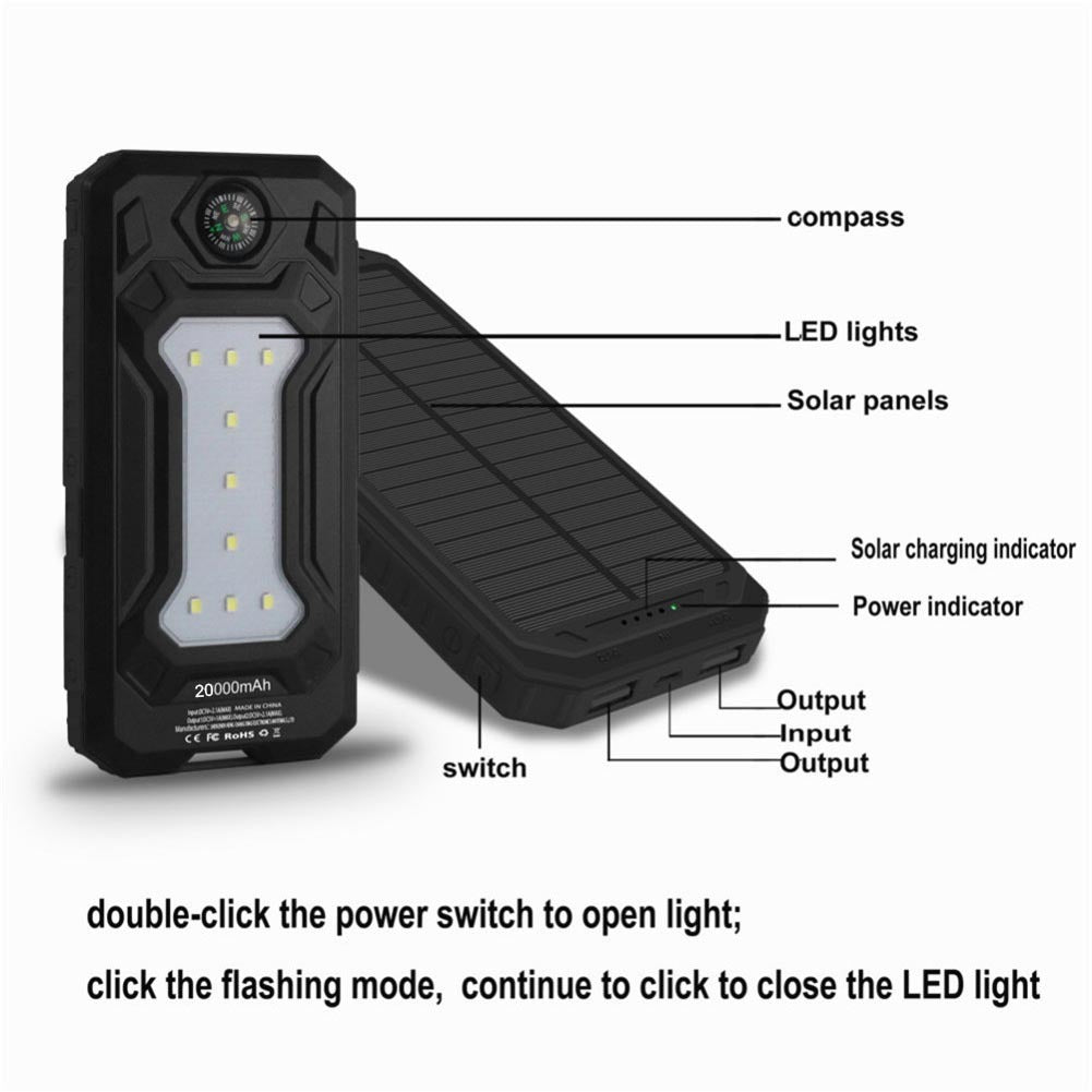 20000mAh Outdoor Camping Light  Thin Large Capacity Solar Power Bank