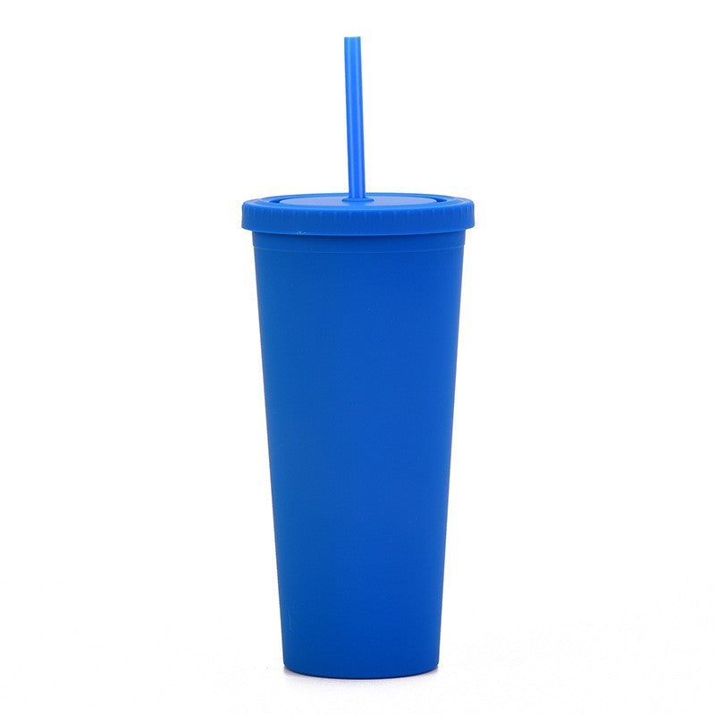 Double Layer Plastic Solid Color Simple Straw Cup