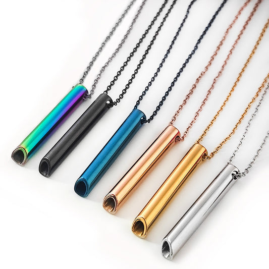 Titanium Steel Whistle Meditation Samma-sati Breathing Decompression Anxiety Yoga Stainless Steel Pendant Necklace BargainsRule