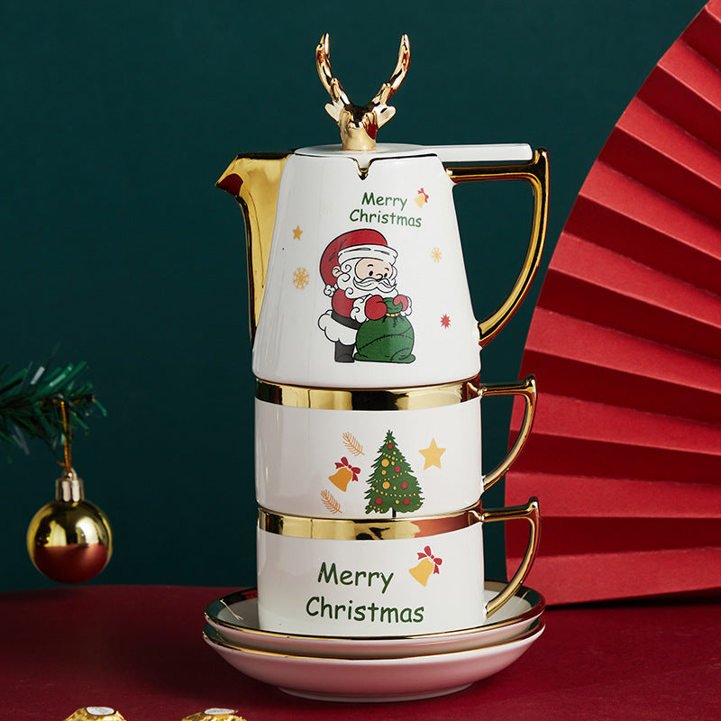 Ceramic Teapot Cup Gift Christmas Elk Teacup Suit