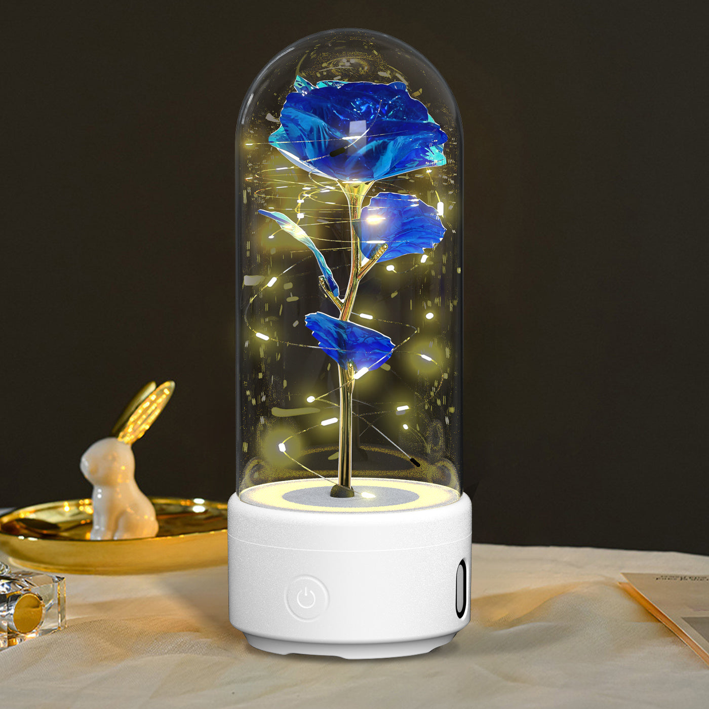 Creative 2 In 1 Rose Flowers LED Light And Bluetooth-compatible Speaker Valentine's Day Gift Rose Luminous Night Light Ornament In Glass Cover BargainsRule