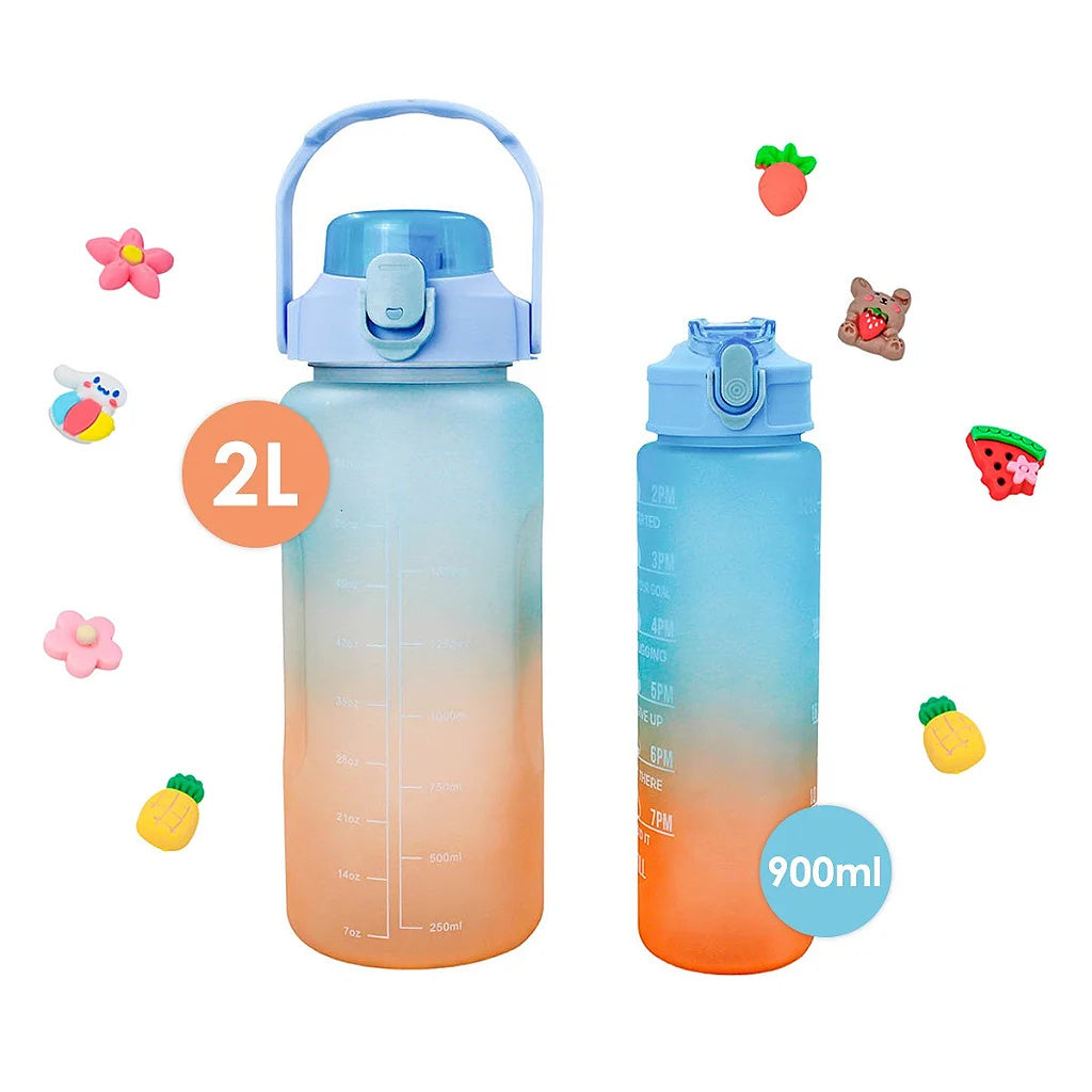 Kit 2 Bottles Water Gallon 2L And 900ml Degrade Figurines 3D Stickers