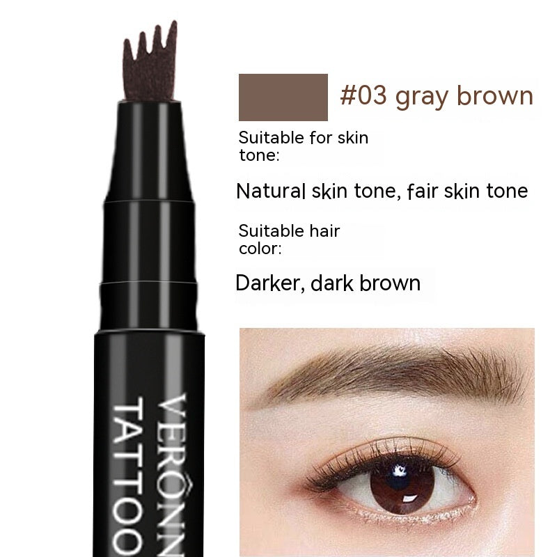 Four-fork Liquid Water Eyebrow Pencil Three-dimensional Simulation Native Eyebrow Color Natural Sweat-proof