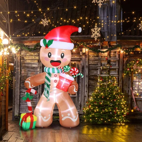 7.9 FT Lighted Christmas Inflatable Decoration, Inflatable Gingerbread Man Outdoor Decoration, Funny Blow Up Yard Decorations With Built-in LED Lights For Holiday Party Front Yard Lawn Garden Decor