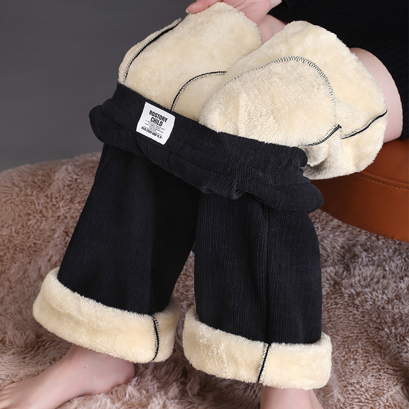 Winter Wide-leg Fleece Trousers For Women Warm Straight-leg Casual Lamb Cashmere Pants Loose Sports Sweatpants BargainsRule