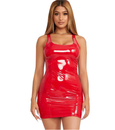 Women's Spring Leather Glossy Vest Dress