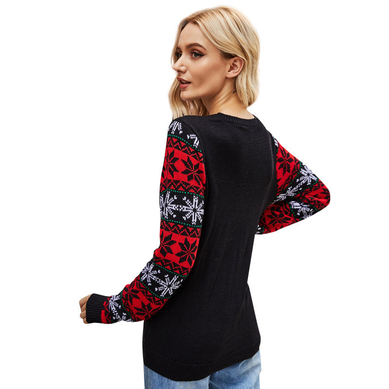 Santa Embroidered Crew Neck Knit Sweater