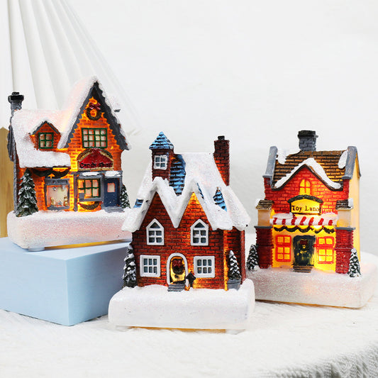 Christmas Decorations Resin Small House Luminous Ornaments