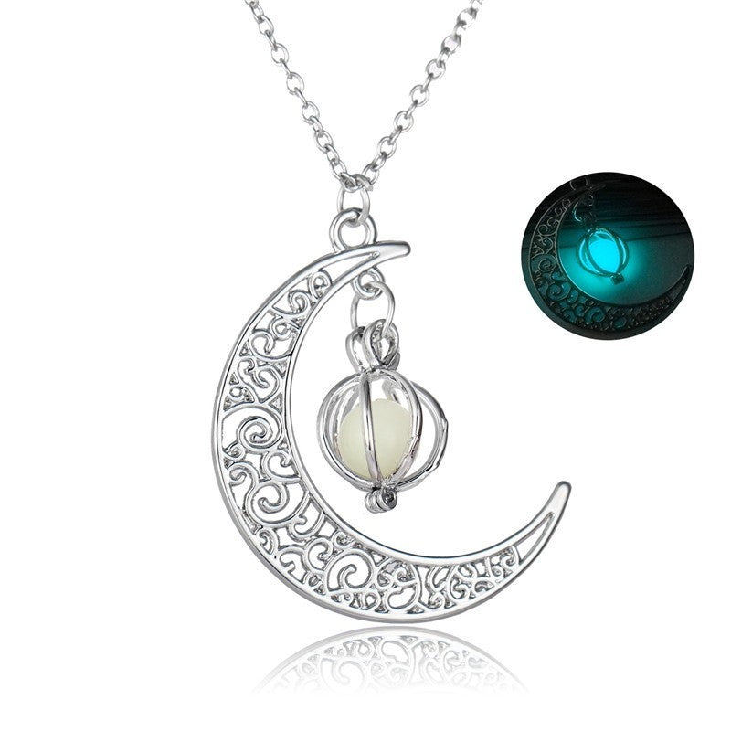 Fashion Moon Natural Glowing Stone Healing Necklace Women Gift Charm Luminous Pendant Necklace Jewelry BargainsRule