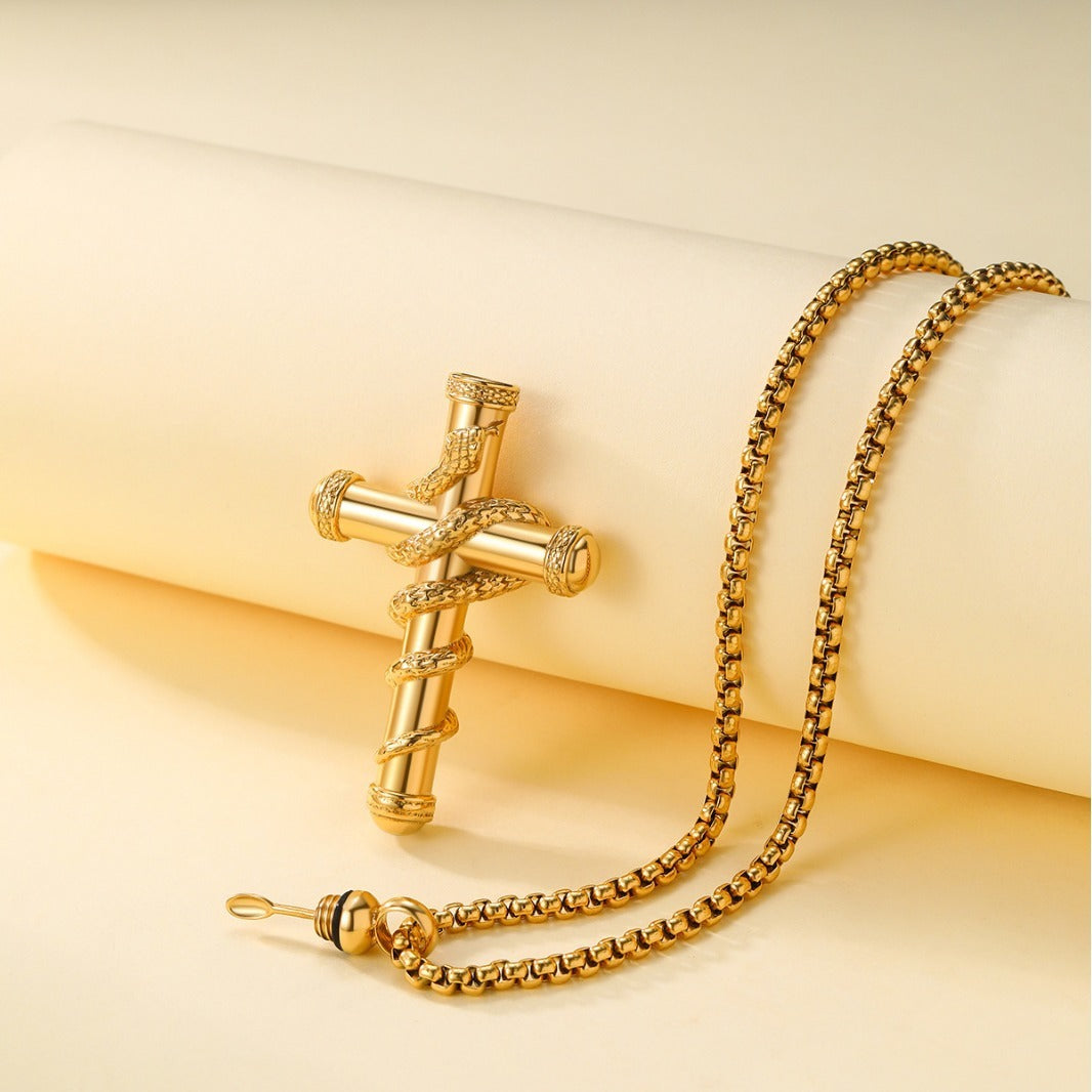 18k Gold Detachable Cross Snake Necklace Fashion Personality Clavicle Chain Necklace For Valentine's Day Loved Memorial Jewelry BargainsRule