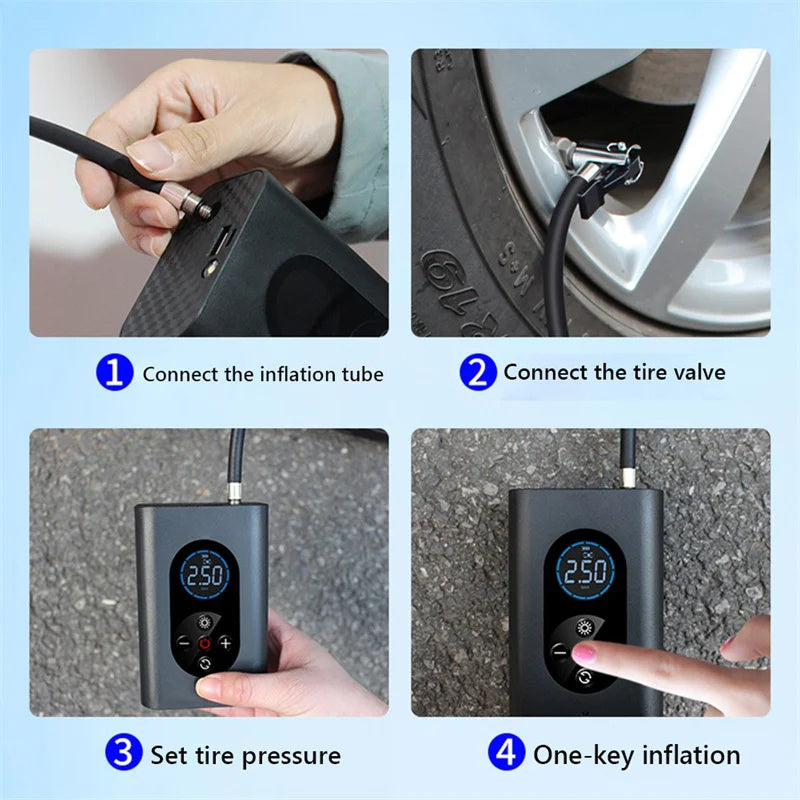 Cordless Tyre Inflator Portable Air Compressor M8 And Electric Bike Pump 4000mAh 150PSI LED Light For Car Motorcycle Ball Bike BargainsRule