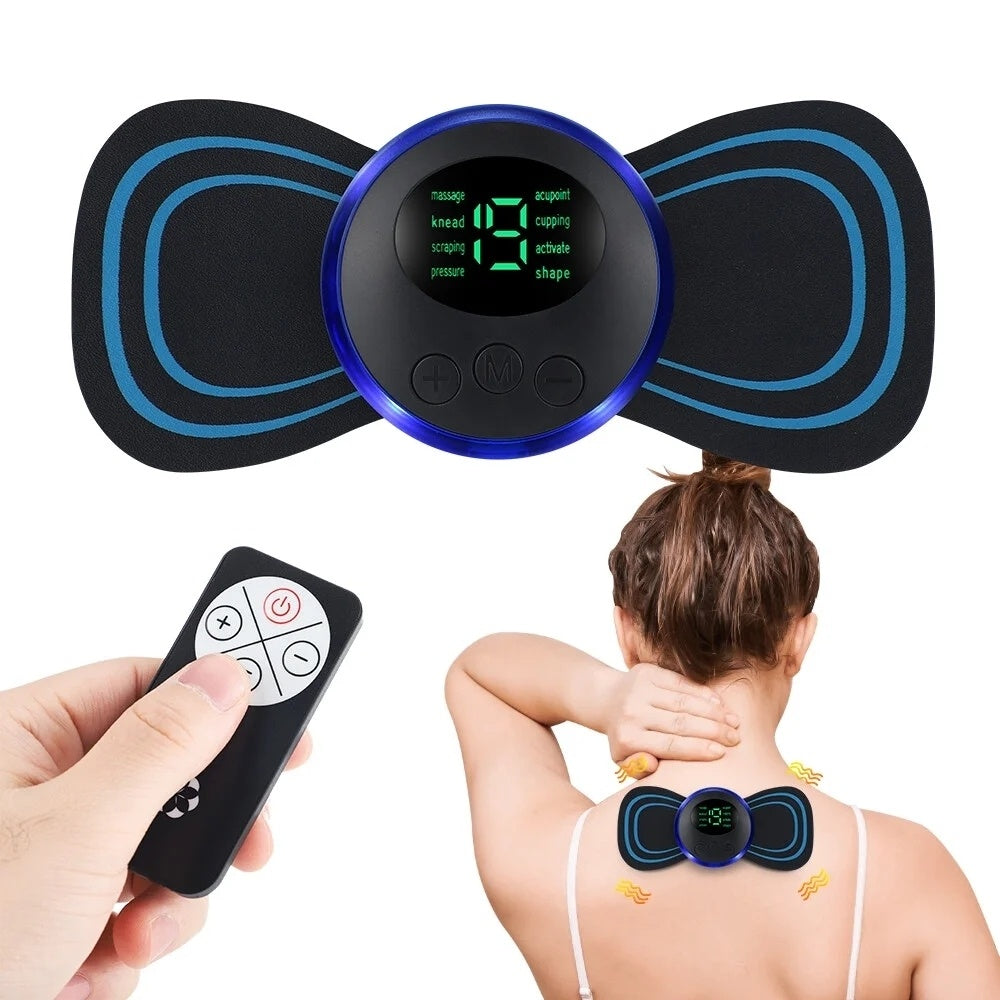 Mini Neck Massager, Lymphatic Drainage Massager, Portable Mini Back Massage Device For Neck Shoulder Back Waist, Remote Control With 8 Modes 19 Levels Adjustable & 5pcs Massage Stickers BargainsRule