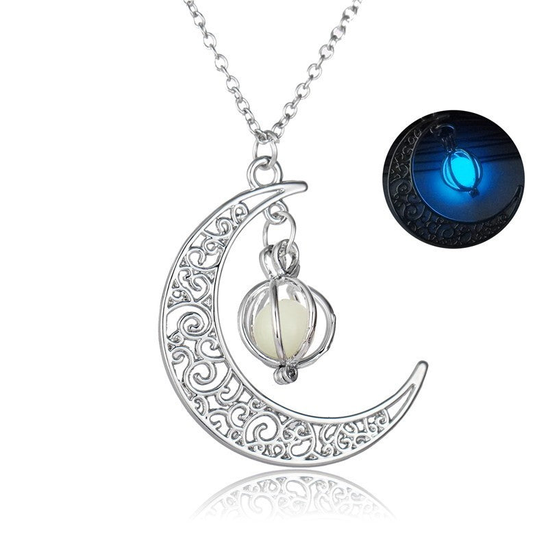 Fashion Moon Natural Glowing Stone Healing Necklace Women Gift Charm Luminous Pendant Necklace Jewelry BargainsRule