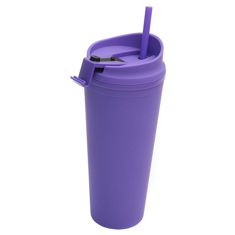 Double Plastic Straw Cup Large Capacity Outdoor