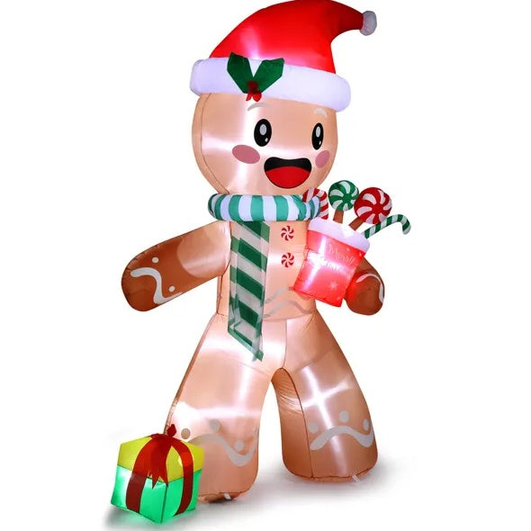 7.9 FT Lighted Christmas Inflatable Decoration, Inflatable Gingerbread Man Outdoor Decoration, Funny Blow Up Yard Decorations With Built-in LED Lights For Holiday Party Front Yard Lawn Garden Decor