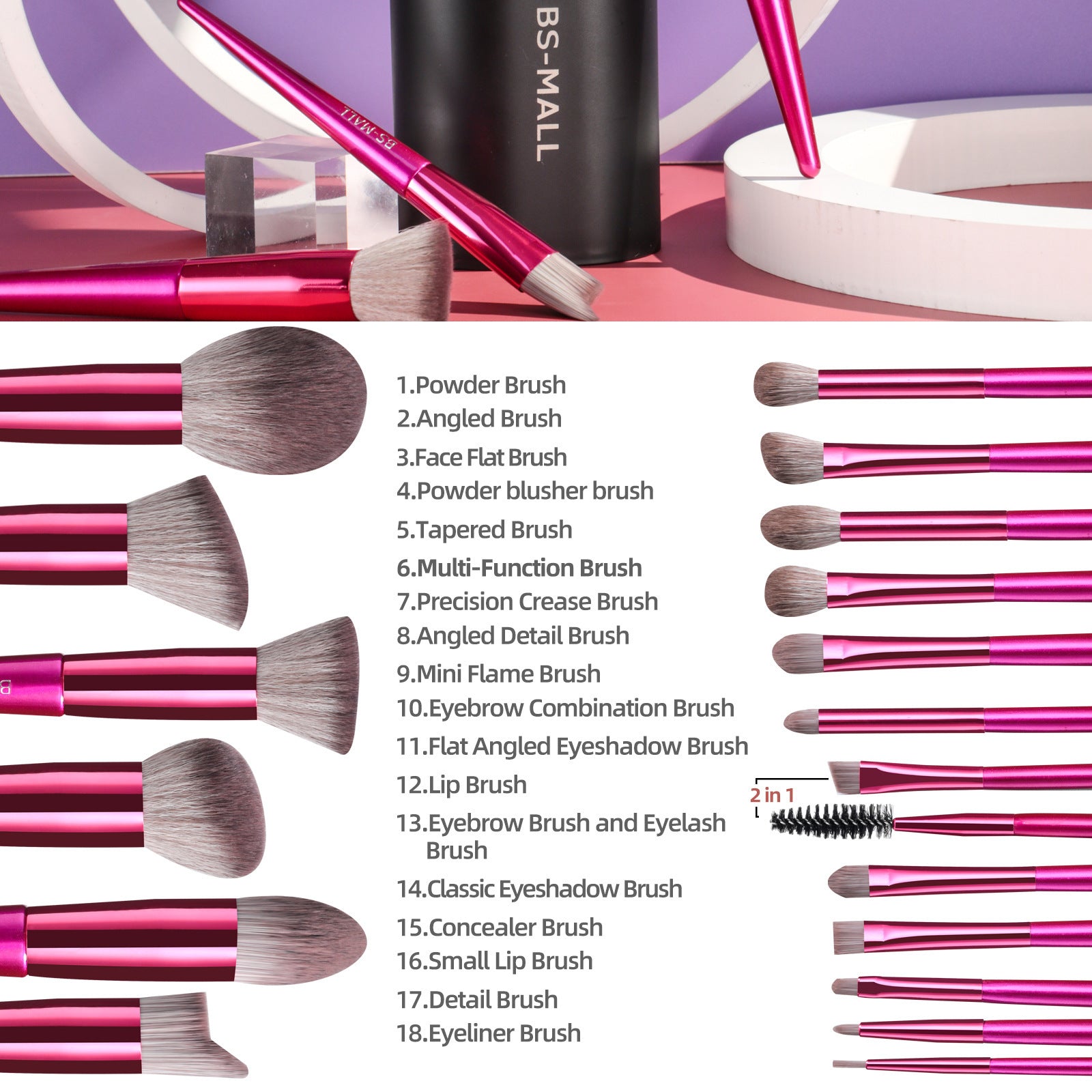 18 Brilliant Red Makeup Brushes Suit In Stock Logo-free Beauty Tools Long Handle Makeup Brushes BargainsRule