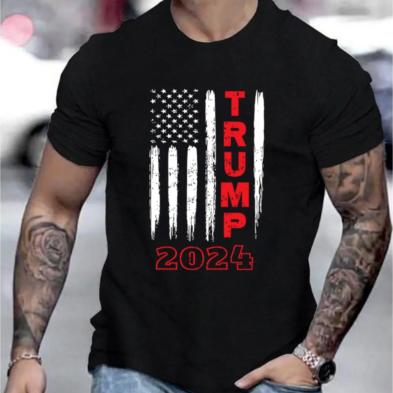 TRUMP 2024 Pattern Printed Men's Creative Top, Casual Short Sleeve Round Neck T-shirt, Summer Outdoor Men's Wear