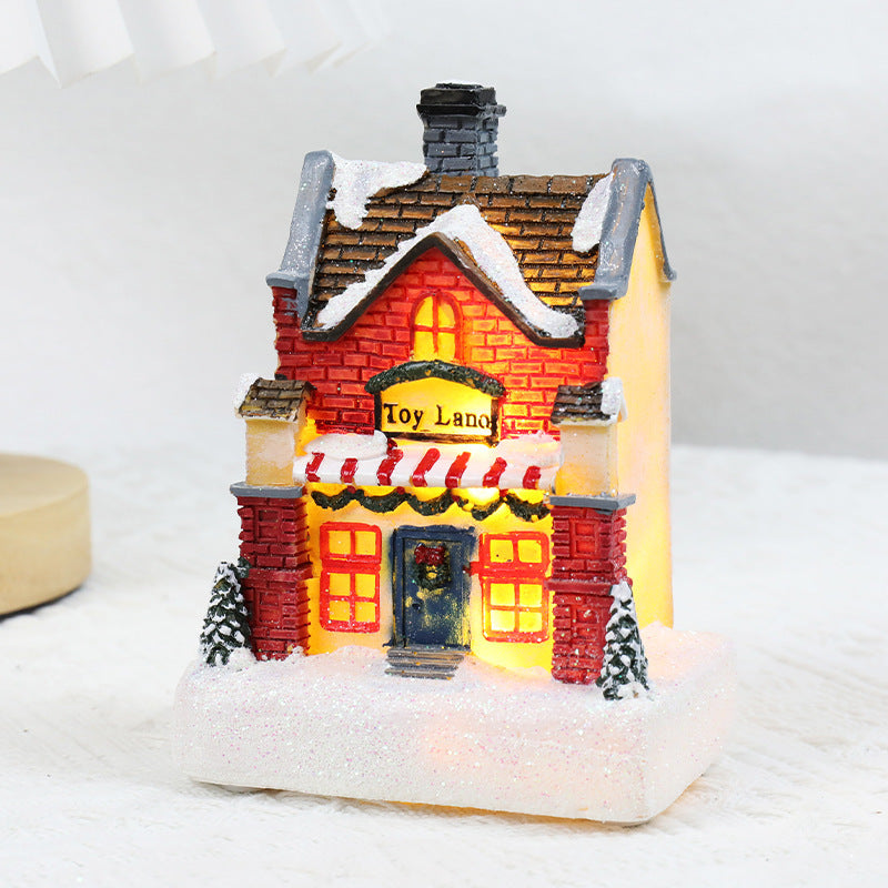 Christmas Decorations Resin Small House Luminous Ornaments