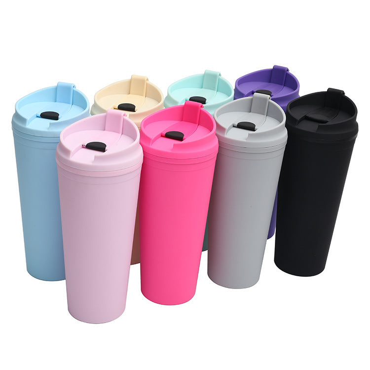 Double Plastic Straw Cup Large Capacity Outdoor