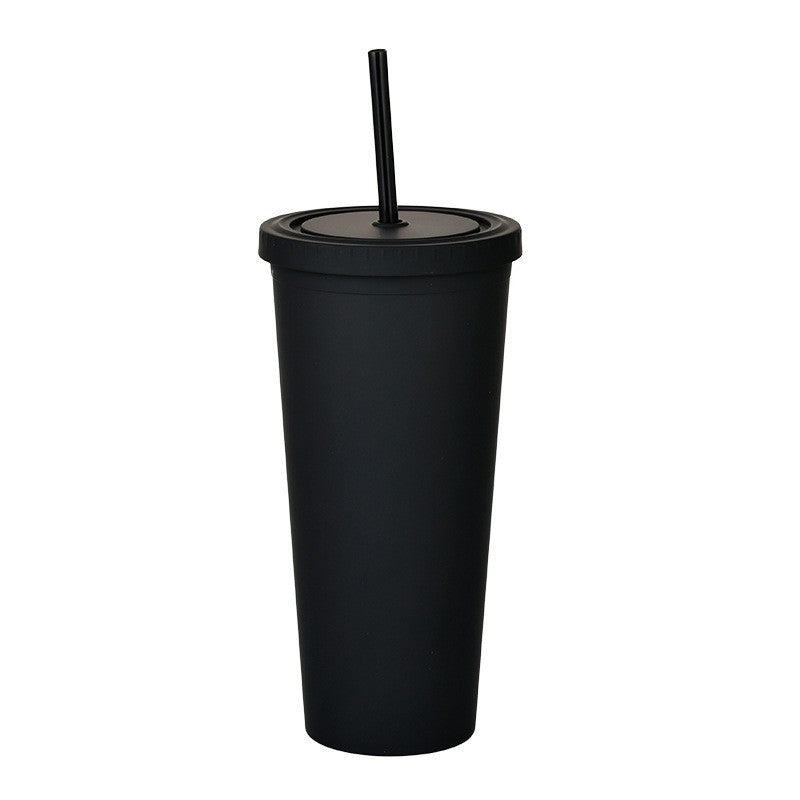 Double Layer Plastic Solid Color Simple Straw Cup