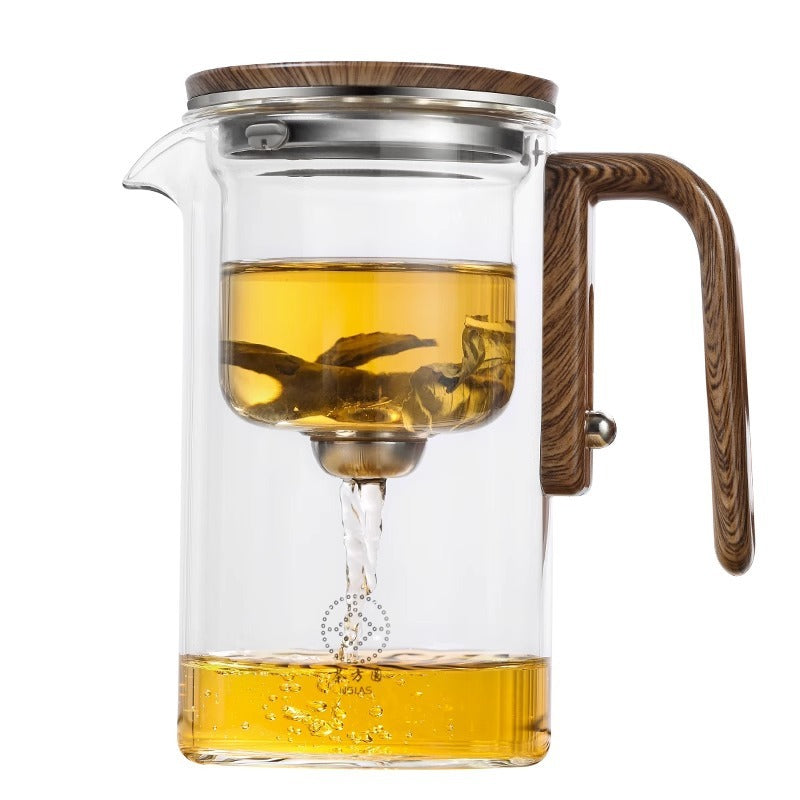 One Click Magnetic Teapot Separation Filtration Glass Tea Pot Wood Handle Tea Water Separation Inner Container Teapot BargainsRule