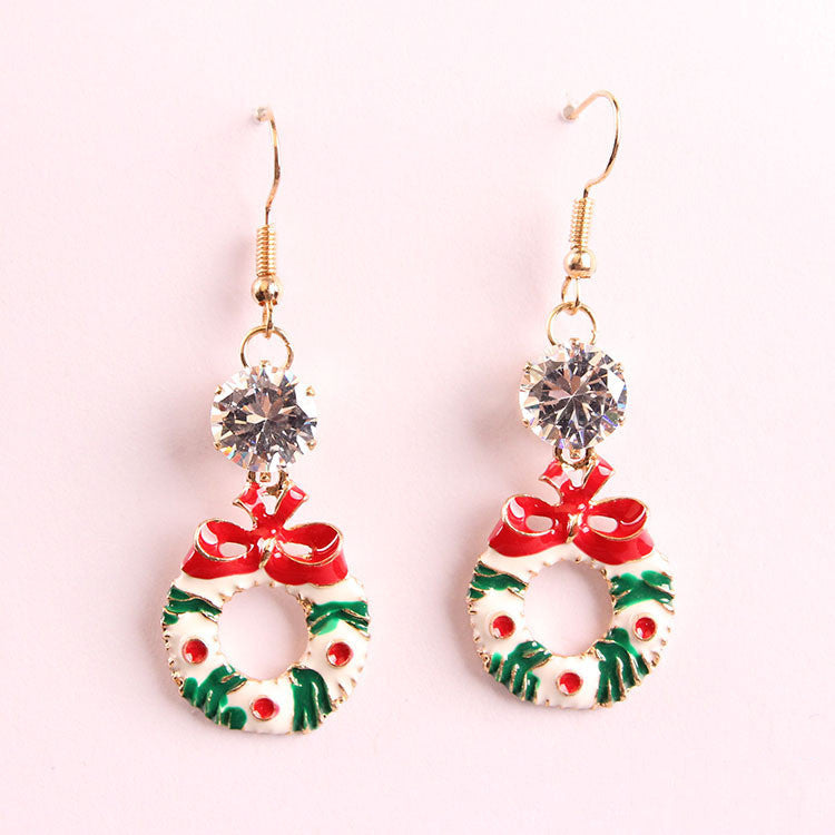 Christmas Bow Wreath Earrings In Europe And America