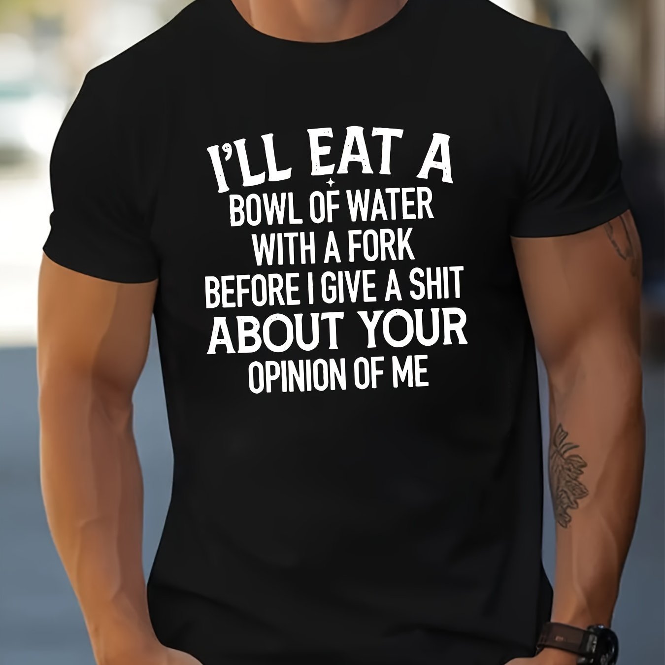 I Will Have A Bowl Of Water Printed Men's Round Neck Fashionable Short Sleeved Sports T-shirt, Comfortable And Versatile, Suitable For Summer And Spring, Sports Style, Comfortable Fit T-shirt, As A Gi