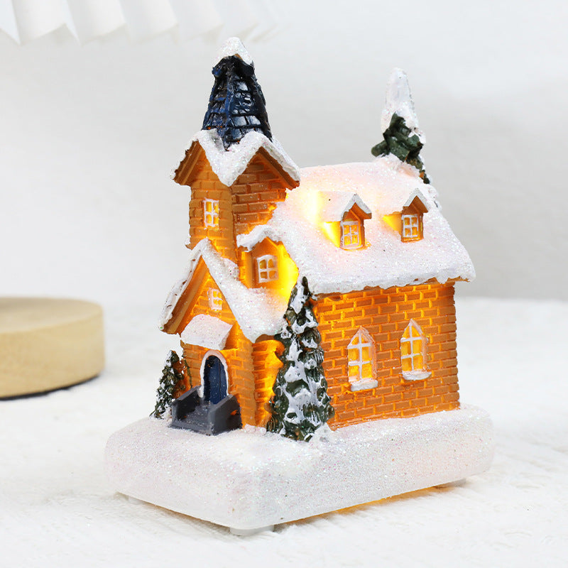 Christmas Decorations Resin Small House Luminous Ornaments BargainsRule