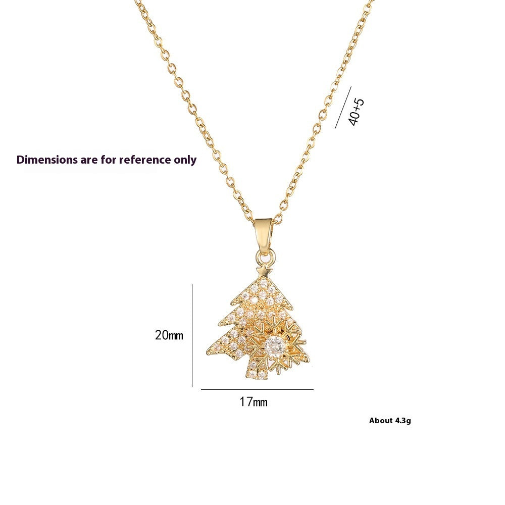 Rotatable Snowflake Christmas Tree Micro-inlaid Diamond Titanium Steel Necklace BargainsRule