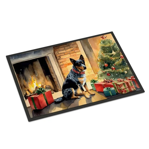 Australian Cattle Dog Cozy Christmas Doormat Front Door Mat Indoor Outdoor Rugs For Entryway, Non Slip Washable Low Pile, 24H X 36W