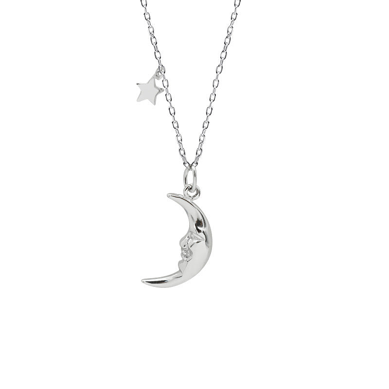 S925 Sterling Silver Star And Moon Necklace Temperament Personality