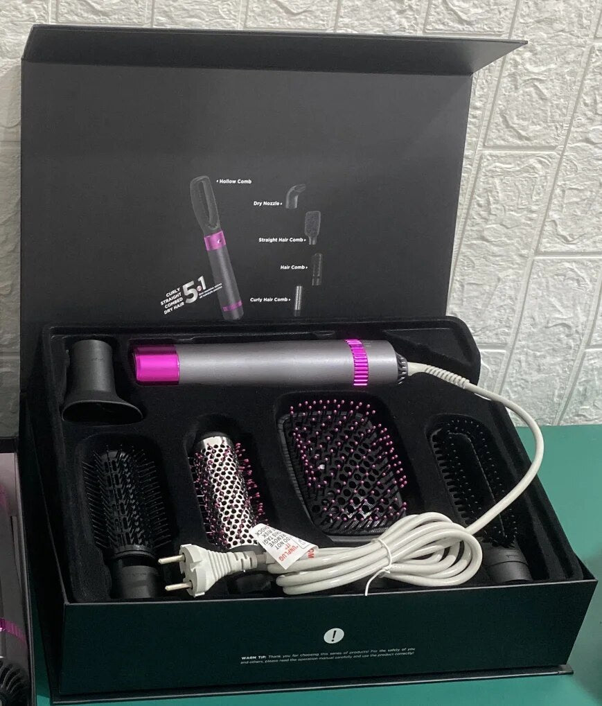 5 In 1 Hair Dryer Brush Hot Air Brush & Volumizer Styler Set With Interchangeable Brush Head Negative Ionic Blow Dryer