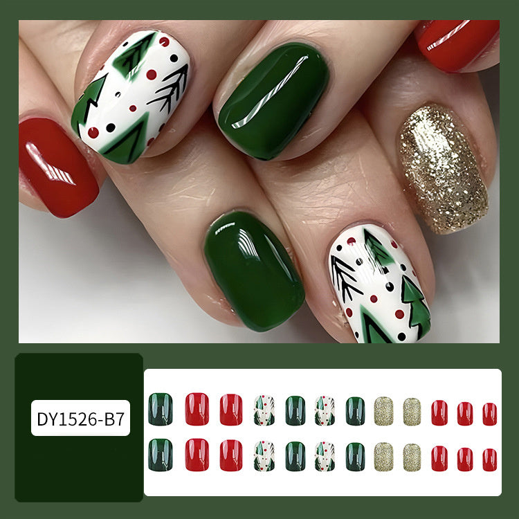 24pcs Christmas False Nails Hat Striped Snowflake Nail Art Stickers For Parties Dances Or Holiday Wear BargainsRule