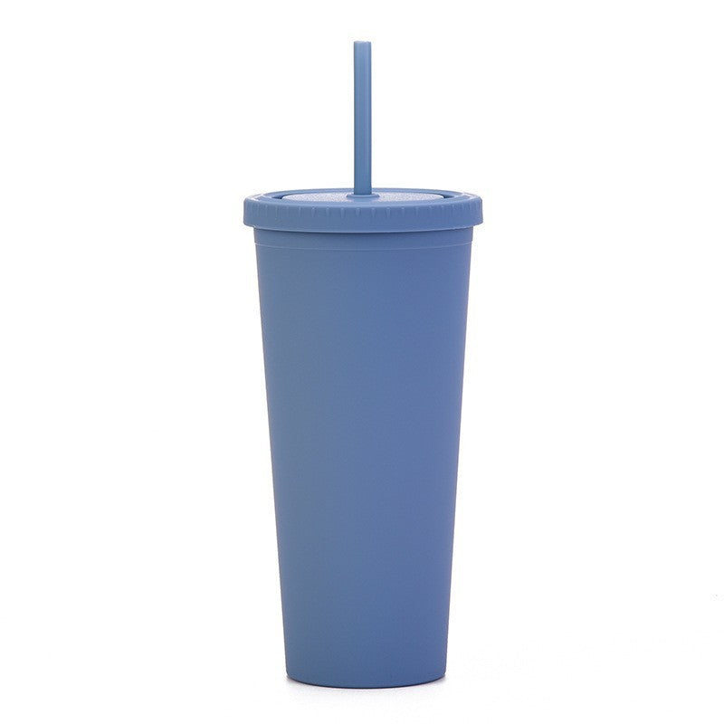 Double Layer Plastic Solid Color Simple Straw Cup