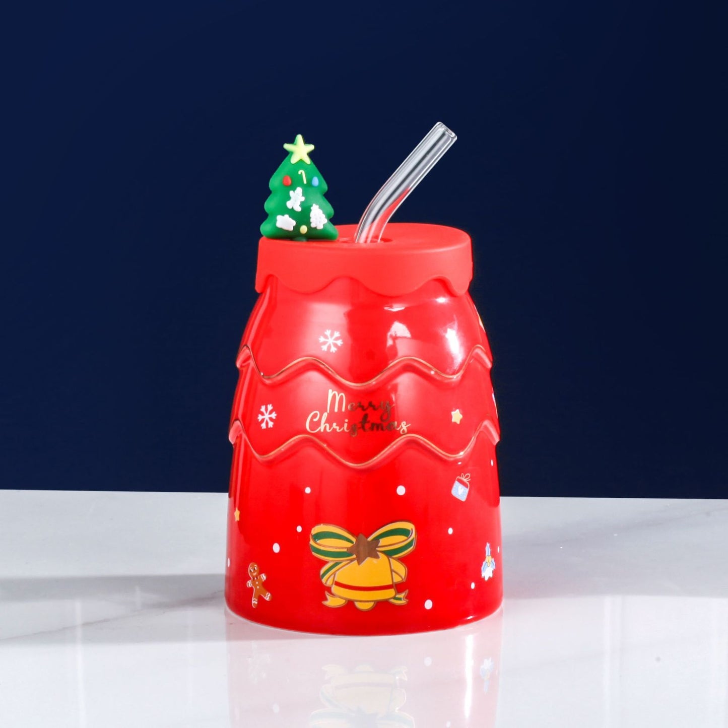 Christmas Ceramic Cup With Lid And Straw Large Capacity Mug