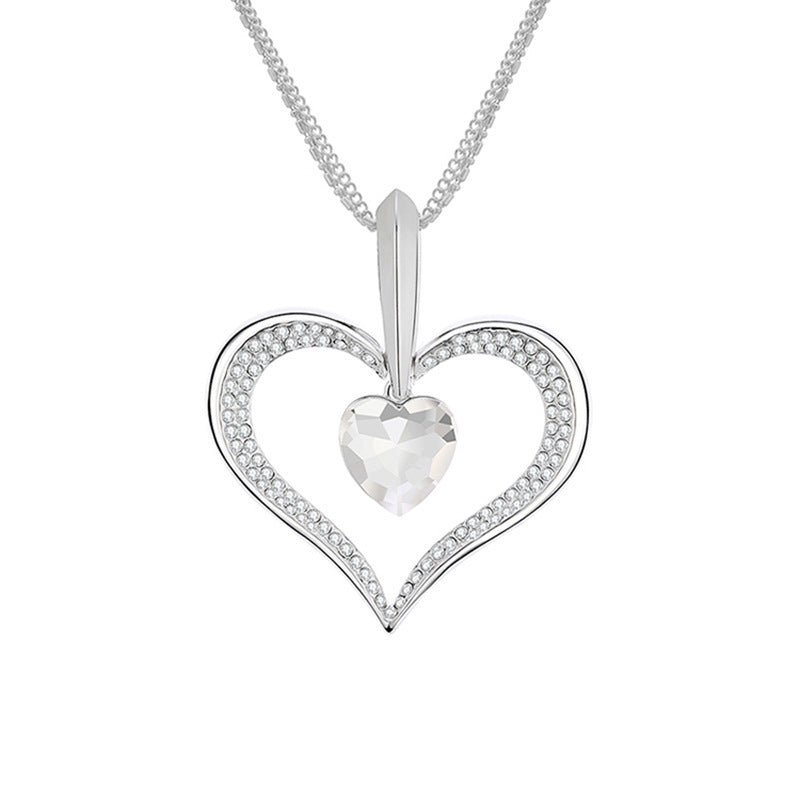 Fashion Full Diamond Alloy Peach Heart Pendant Necklace BargainsRule