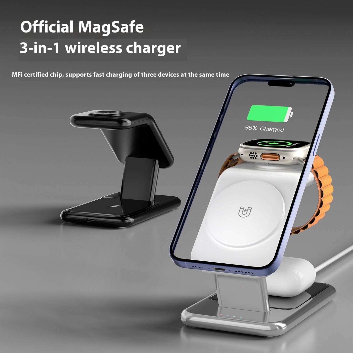 Magnetic Bracket Wireless Charger Three-in-one Earphone Watch Charger