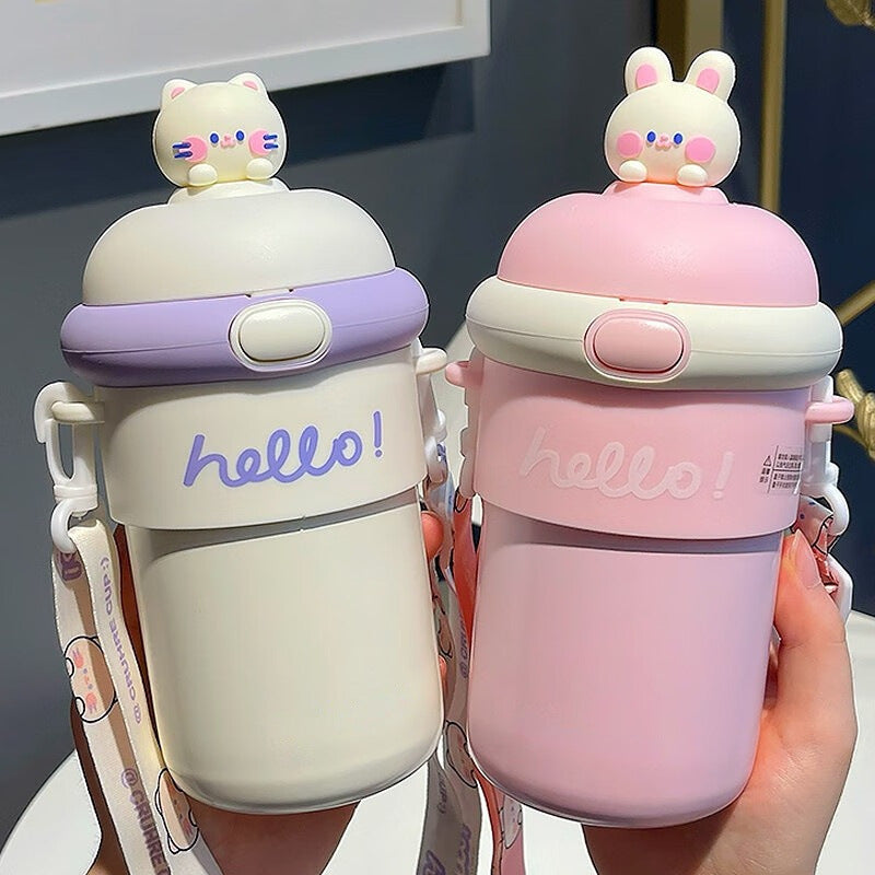 Cute Straw Bullet Cup Insulated Double-layer Stainless Steel Water Cup Portable Crossbody