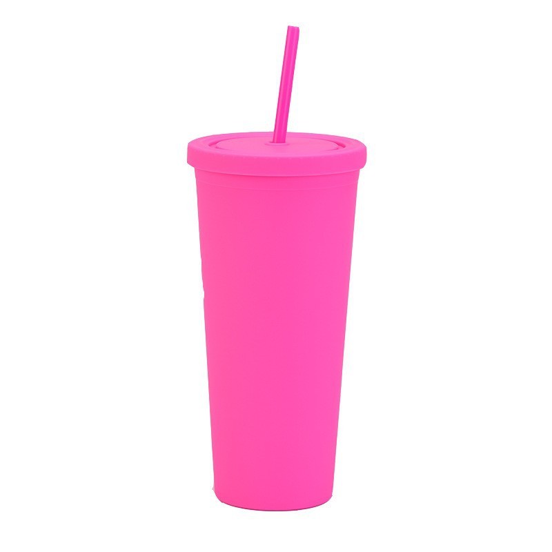 Double Layer Plastic Solid Color Simple Straw Cup