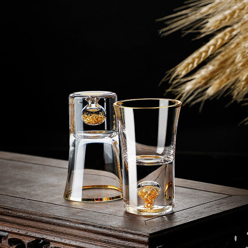 Small Crystal Glass One-shot Cup Divider Gold Foil Liquor Cup