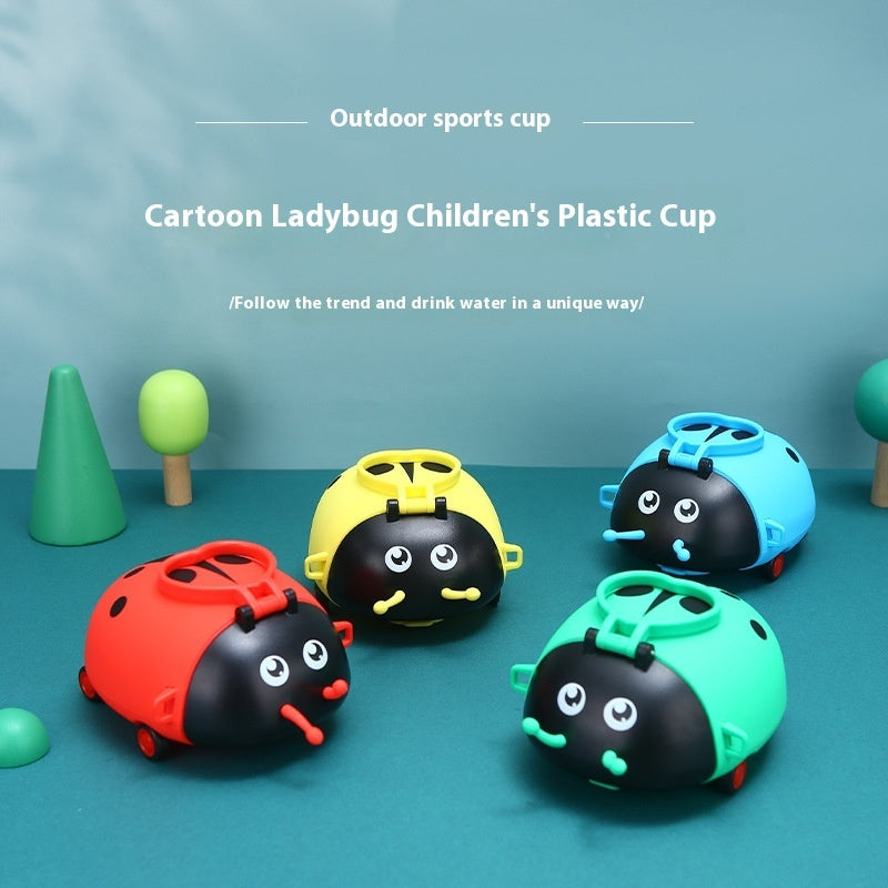 New Cartoon Children Plastic Tape Rope Holding Bounce Straw Cup