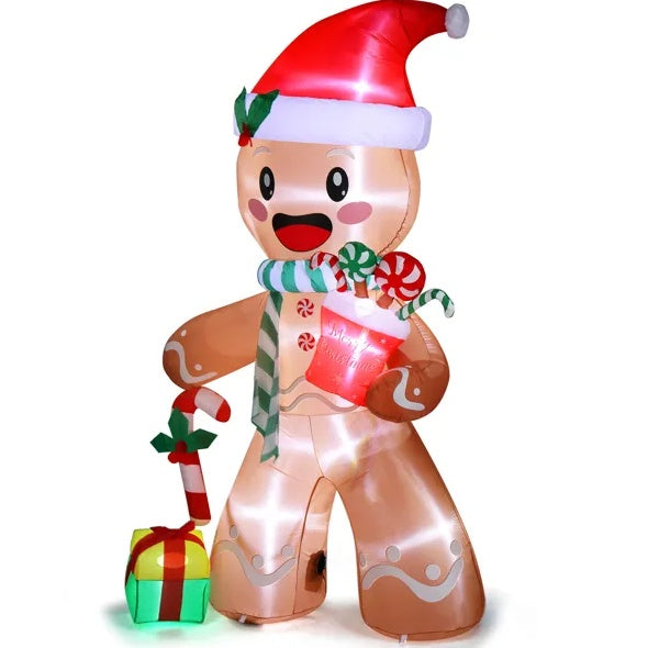 7.9 FT Lighted Christmas Inflatable Decoration, Inflatable Gingerbread Man Outdoor Decoration, Funny Blow Up Yard Decorations With Built-in LED Lights For Holiday Party Front Yard Lawn Garden Decor