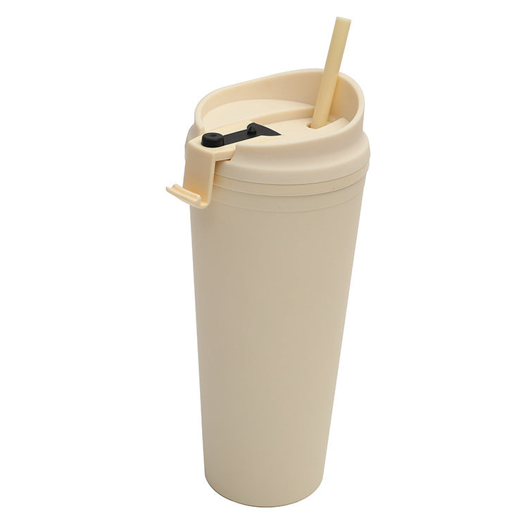 Double Plastic Straw Cup Large Capacity Outdoor