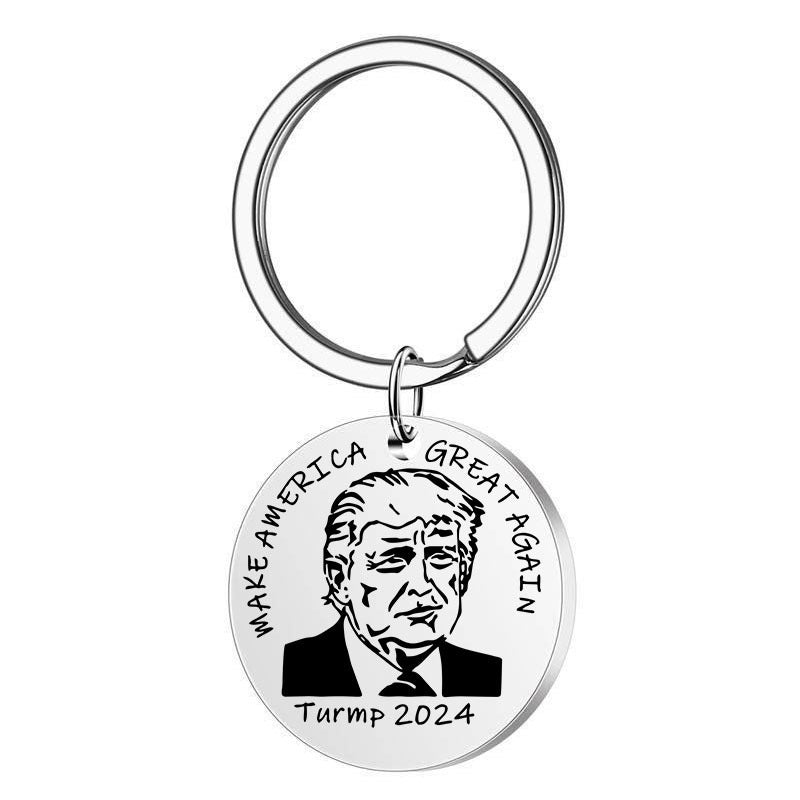 Trump Keychain Stainless Steel Round Board Lettering Keychain Pendant