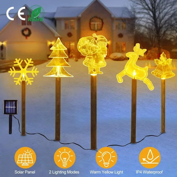 5Pcs Mixed Christmas Decoration Light Solar Stake Light Waterproof Reindeer Snowflake Bell Christmas Tree Santa Claus Light Outdoor Landscape Light By  Eggracks By Global Phoenix BargainsRule