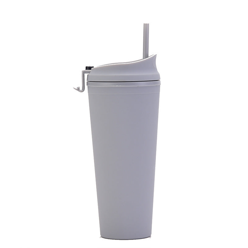 Double Plastic Straw Cup Large Capacity Outdoor