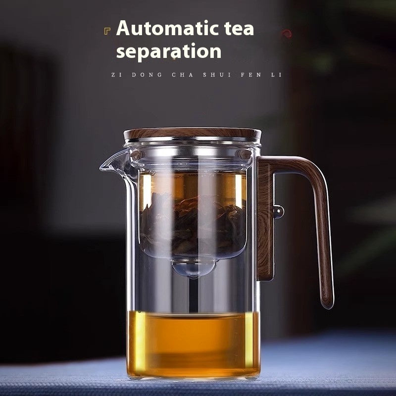 One Click Magnetic Teapot Separation Filtration Glass Tea Pot Wood Handle Tea Water Separation Inner Container Teapot BargainsRule