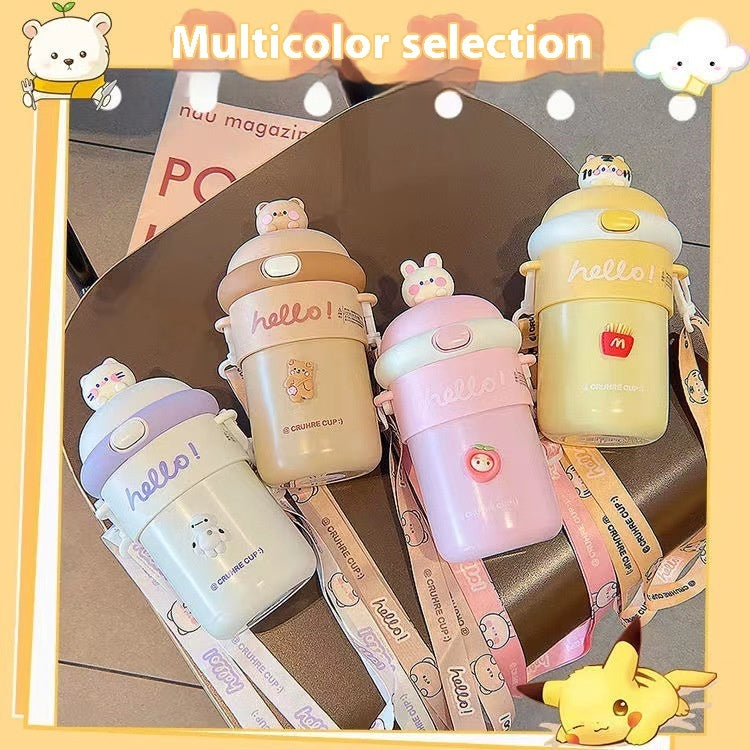 Cute Straw Bullet Cup Insulated Double-layer Stainless Steel Water Cup Portable Crossbody