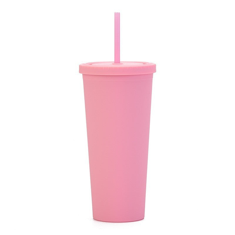 Double Layer Plastic Solid Color Simple Straw Cup